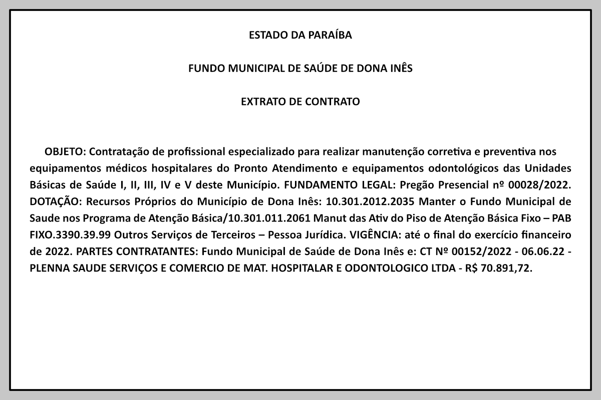 Fundo Municipal De Sa De De Dona In S Extrato De Contrato Portal