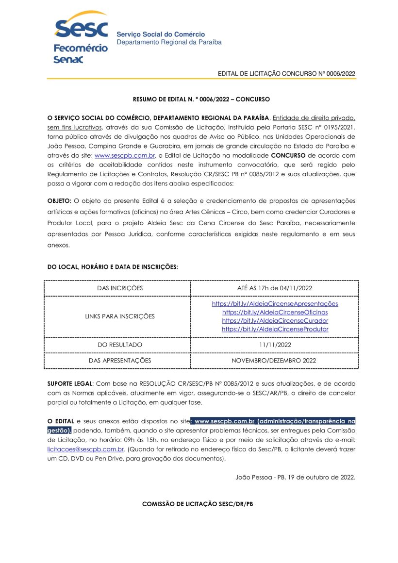 Sesc Resumo De Edital N Concurso Portal Correio