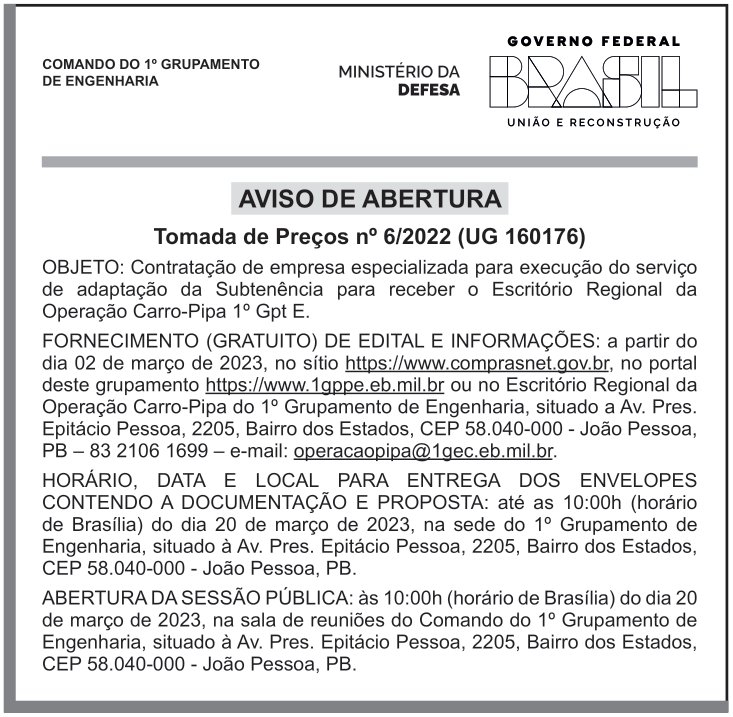 Cmdo Gpte Jo O Pessoa Pb Altera O Aviso Abertura Tomada De