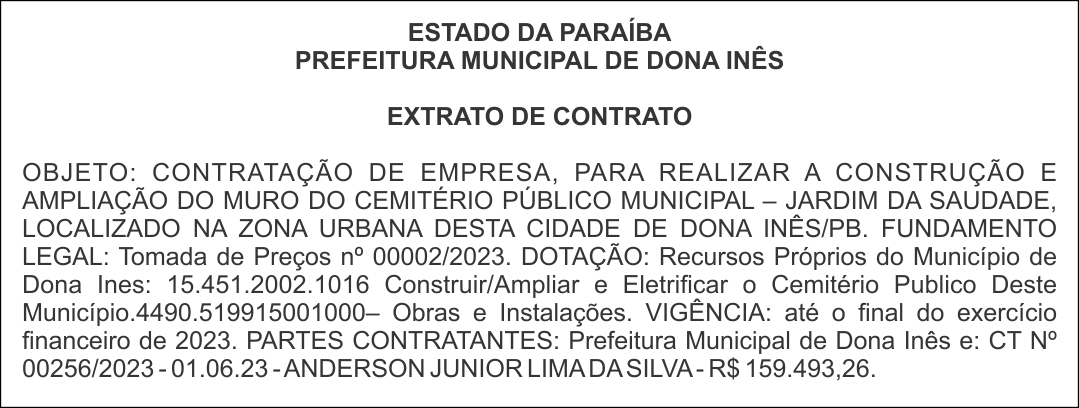 Prefeitura Municipal De Dona In S Extrato De Contrato Portal Correio