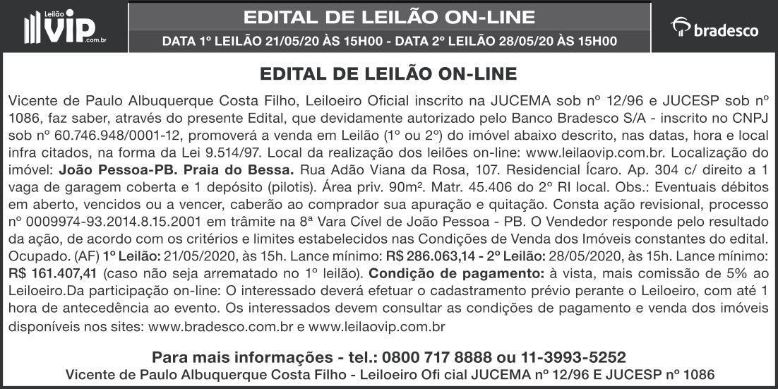 LEILÃO VIP – EDITAL DE LEILÃO ONLINE