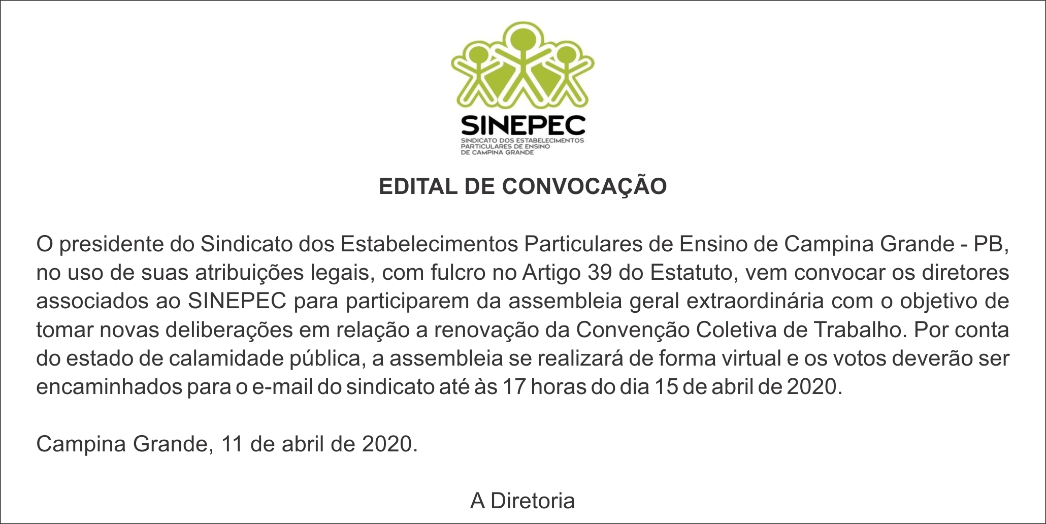 SINEPEC – EDITAL DE CONVOCAÇÃO
