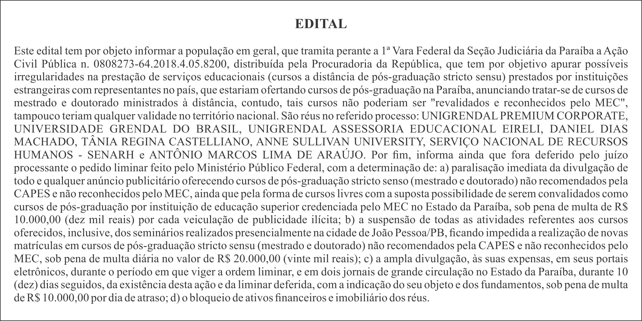 EDITAL DE DETERMINAÇÃO JUDICIAL