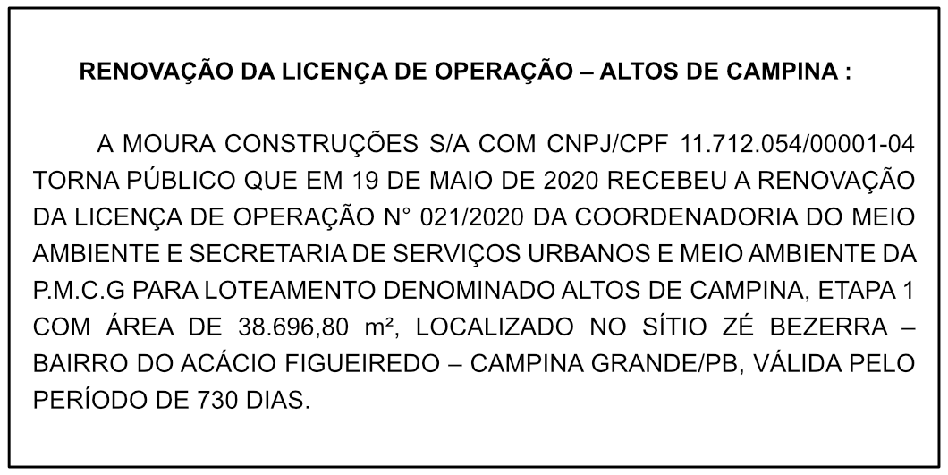 MOURA CONSTRUÇÕES S/A – LICENÇA DE OPERAÇÃO