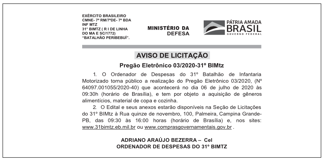 PREGÃO ELETRÔNICO 03/2020-31o BIMtz