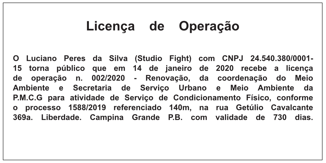 Luciano Peres da Silva (Studio Fight) – Licença de Operação
