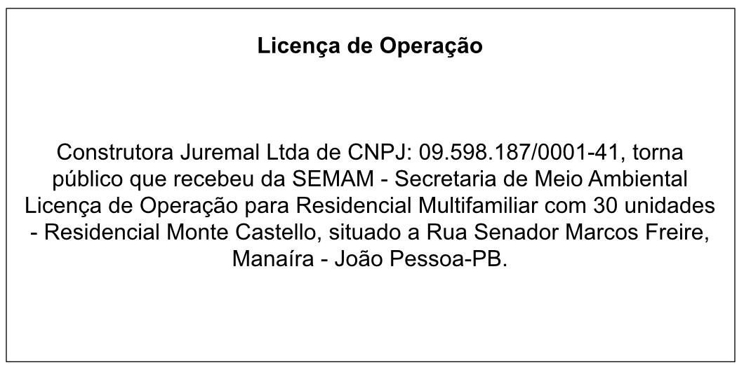 CONSTRUTORA JUREMAL Ltda – LICENÇA DE OPERAÇÃO