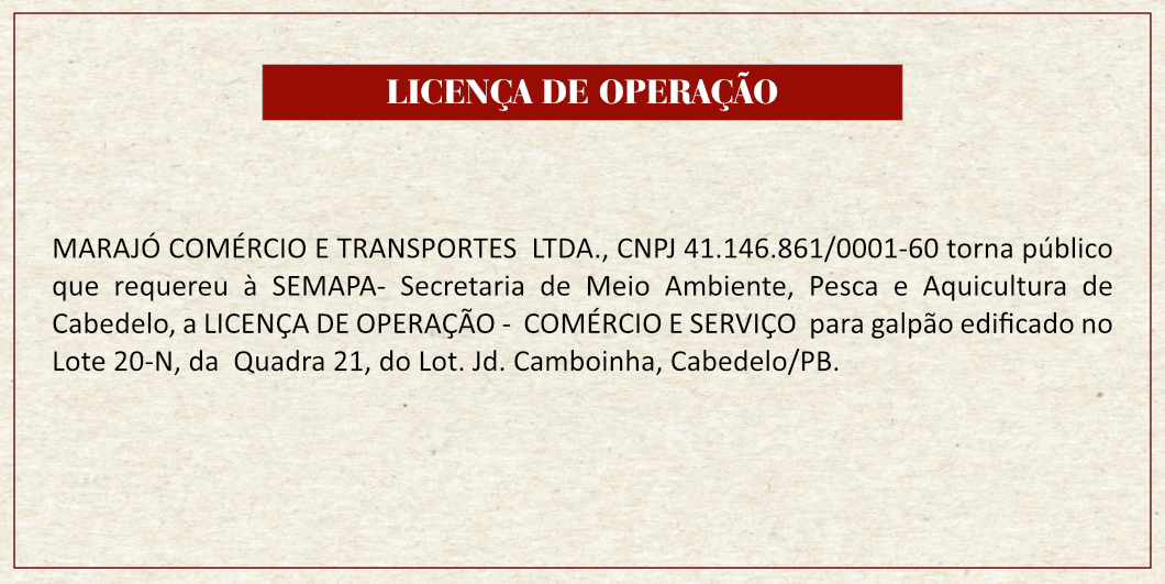 MARAJÓ COMÉRCIO E TRANSPORTES  LTDA – LICENÇA DE OPERAÇÃO