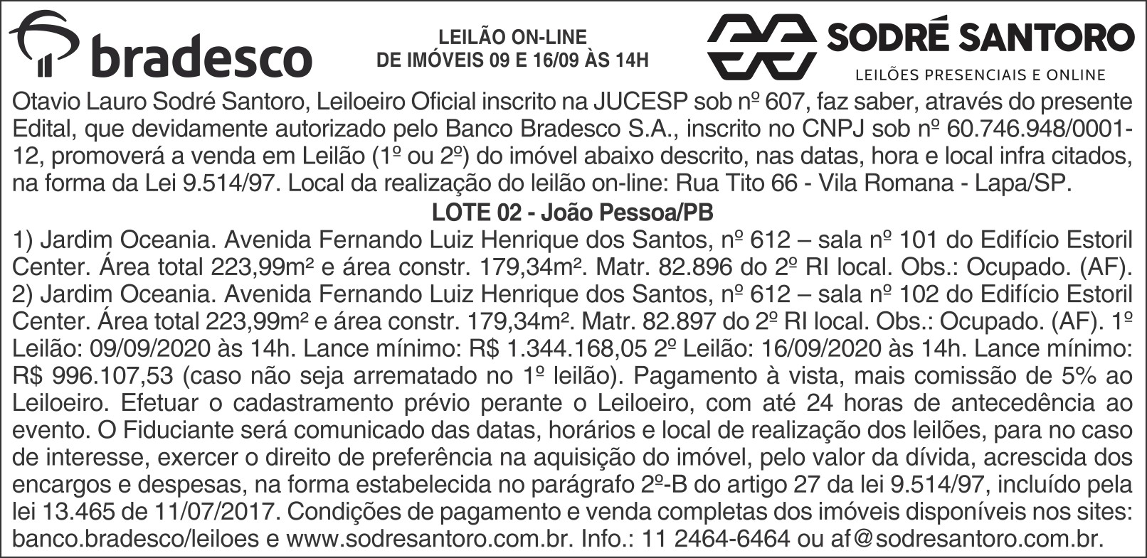 LEILÃO ON-LINE DE IMÓVEIS – SODRÉ SANTORO