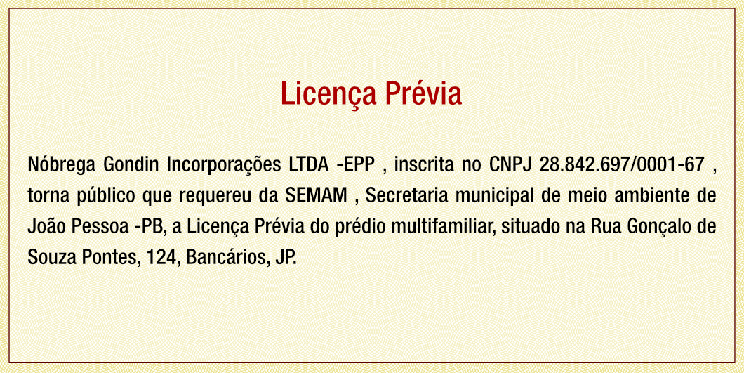 Nóbrega Gondin Incorporações LTDA -EPP – Licença Prévia