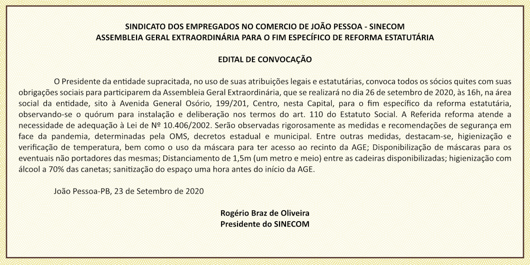 SINECOM – EDITAL DE CONVOCAÇÃO
