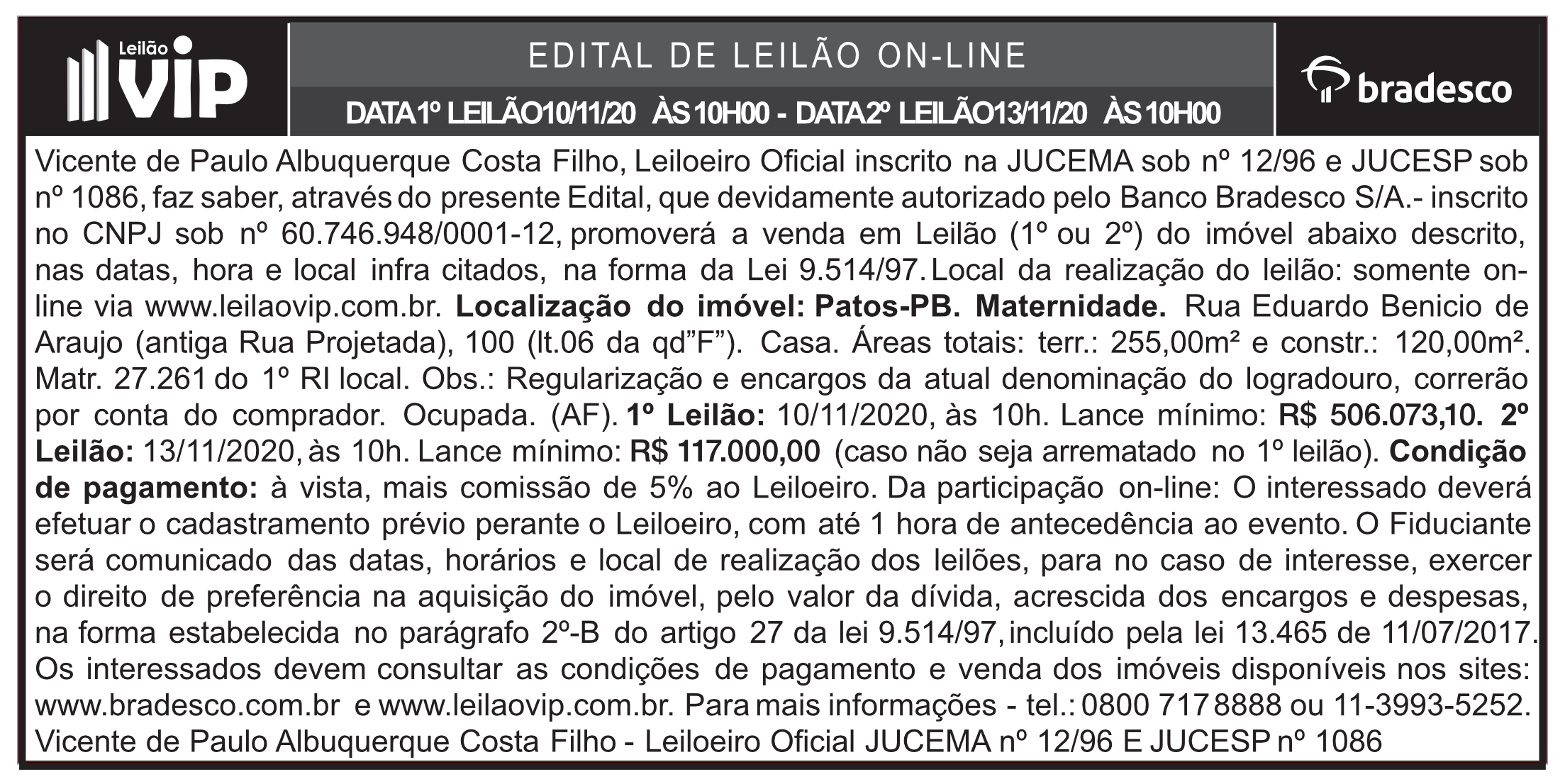 LEILÃO VIP – EDITAL DE LEILÃO ON-LINE