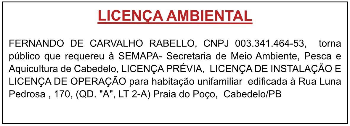 FERNANDO DE CARVALHO RABELLO – LICENÇA AMBIENTAL