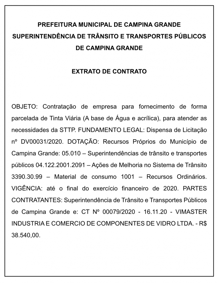STTP – EXTRATO DE CONTRATO