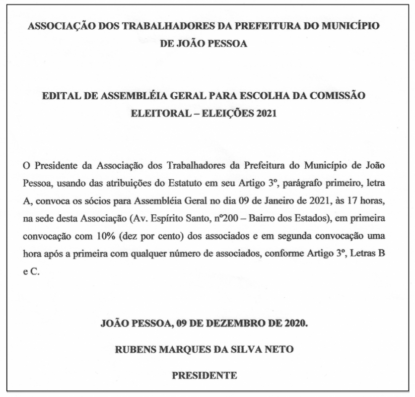 ATPJP – EDITAL DE ASSEMBLEIA GERAL PARA A ESCOLHA DA COMISSÃO ELEITORAL