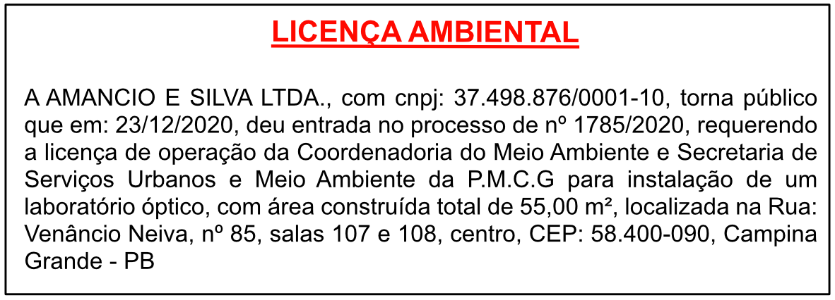 AMANCIO E SILVA LTDA – Licença de Operação