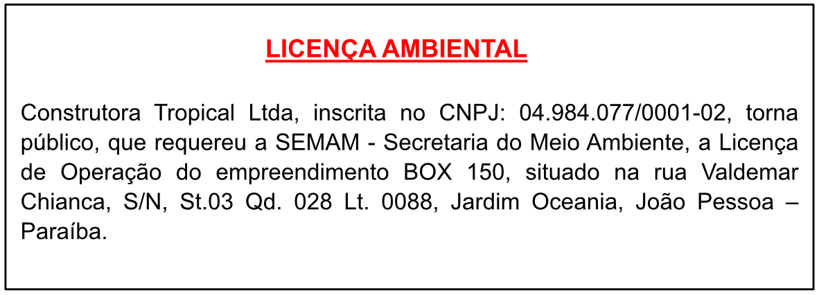Construtora Tropical Ltda – Licença Ambiental