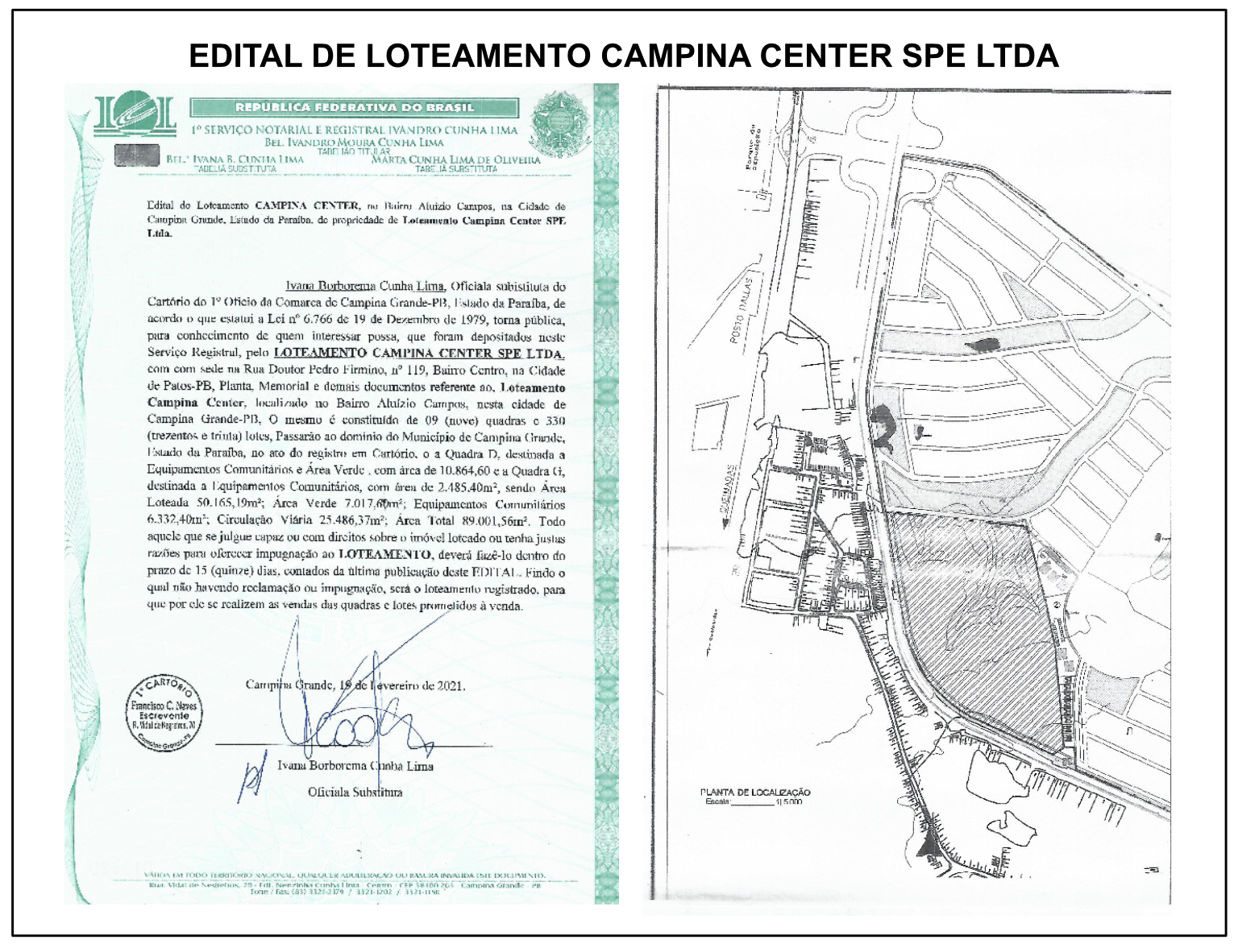 EDITAL DE LOTEAMENTO CAMPINA CENTER SPE LTDA