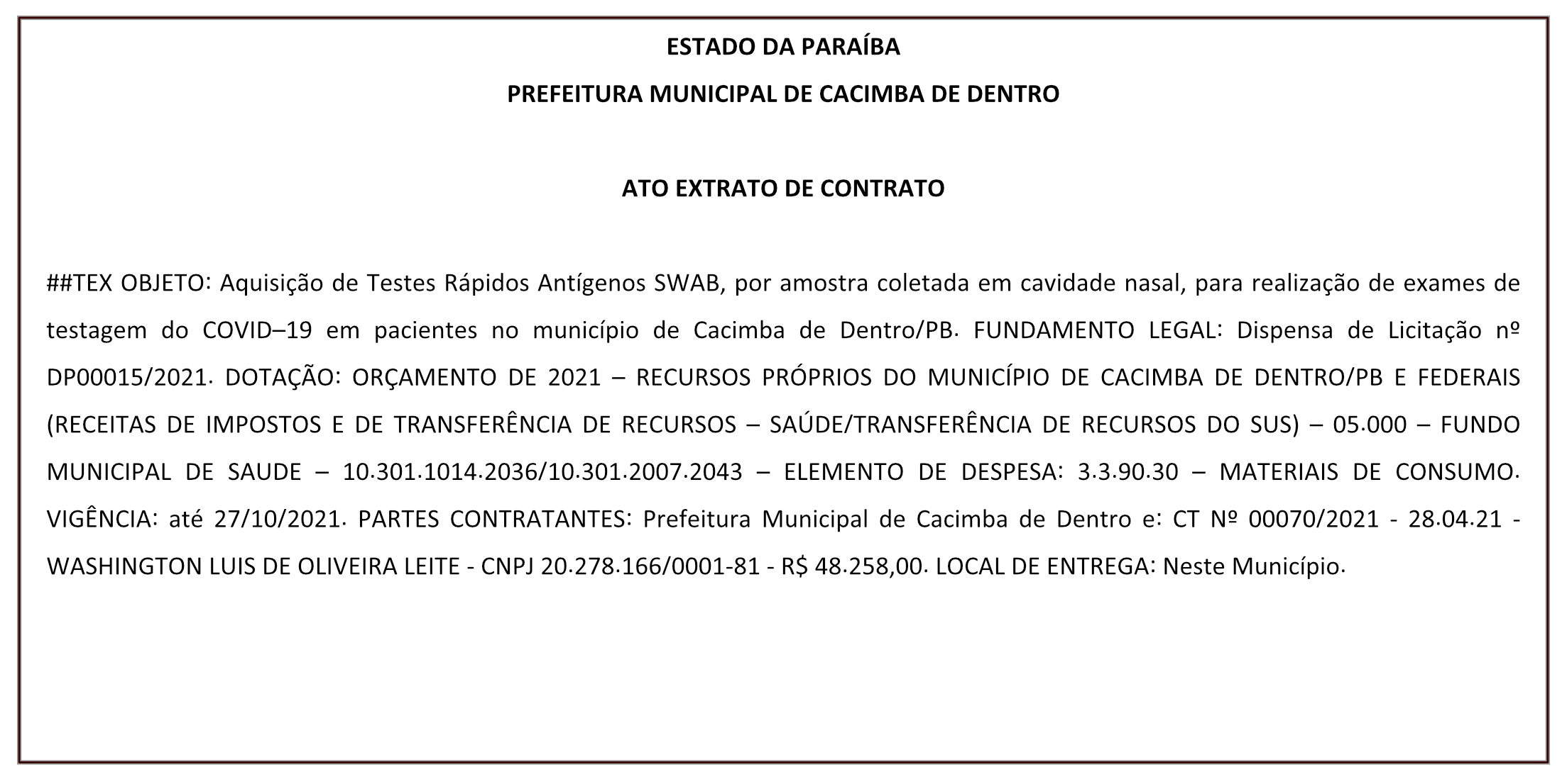PREFEITURA MUNICIPAL DE CACIMBA DE DENTRO – ATO EXTRATO DE CONTRATO