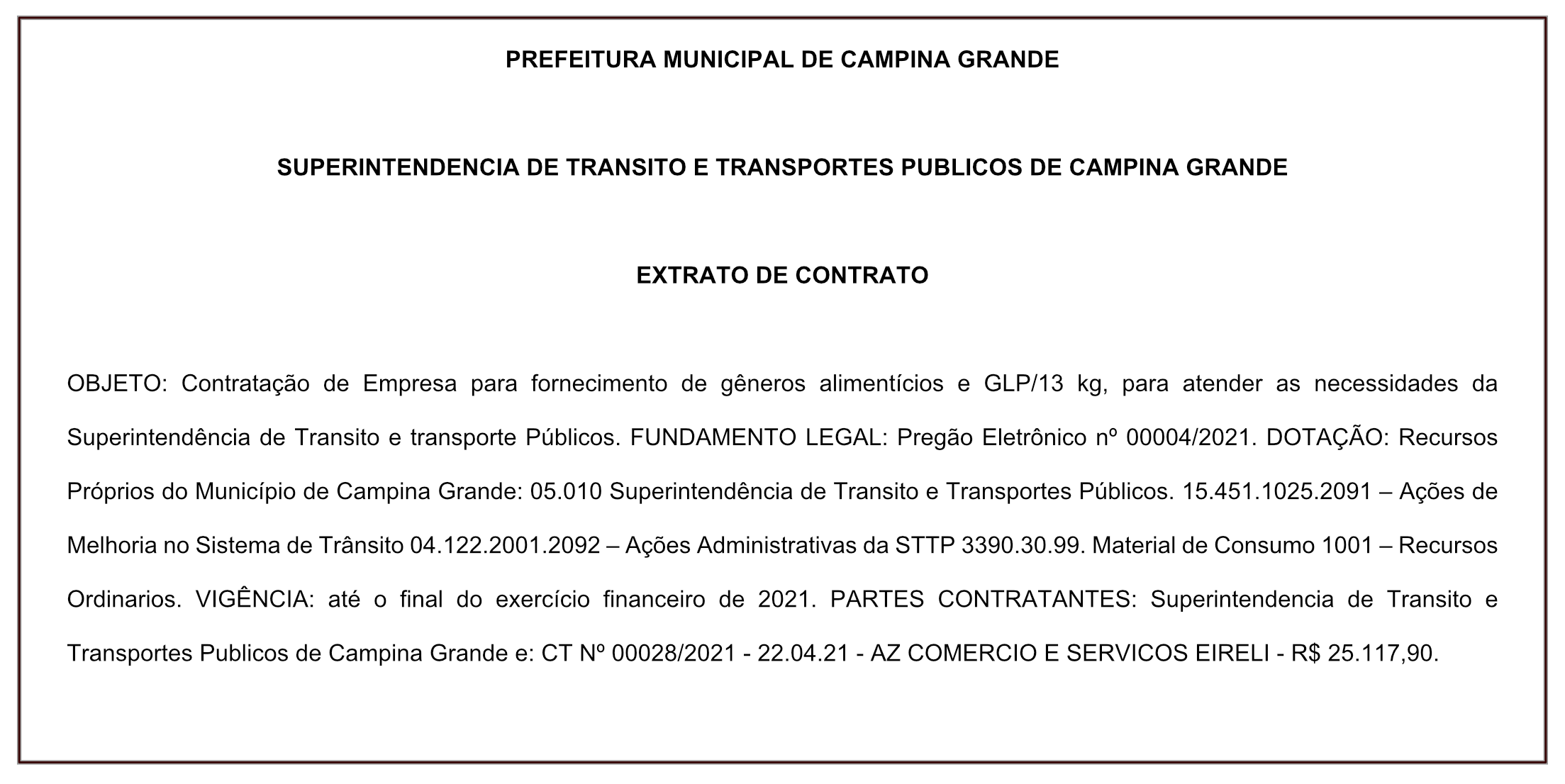 STTP – EXTRATO DE CONTRATO