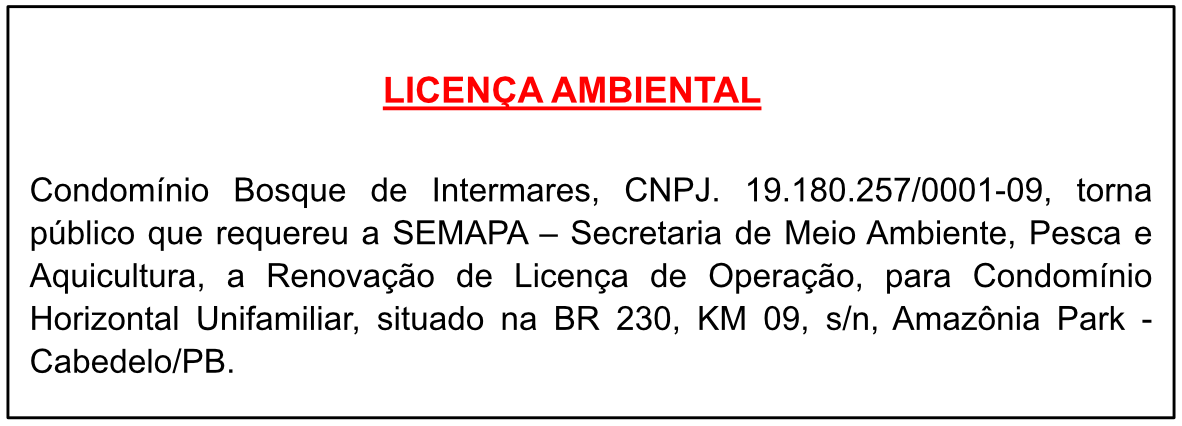 Condomínio Bosque de Intermares – LICENÇA AMBIENTAL