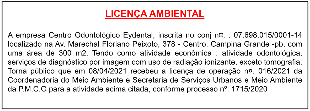 Centro Odontológico Eydental – Licença Ambiental