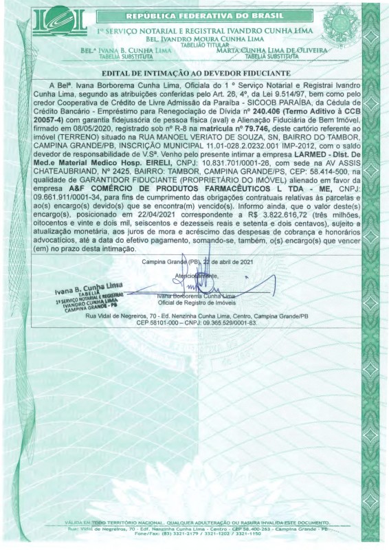 Edital de Intimação ao Devedor Fiduciante