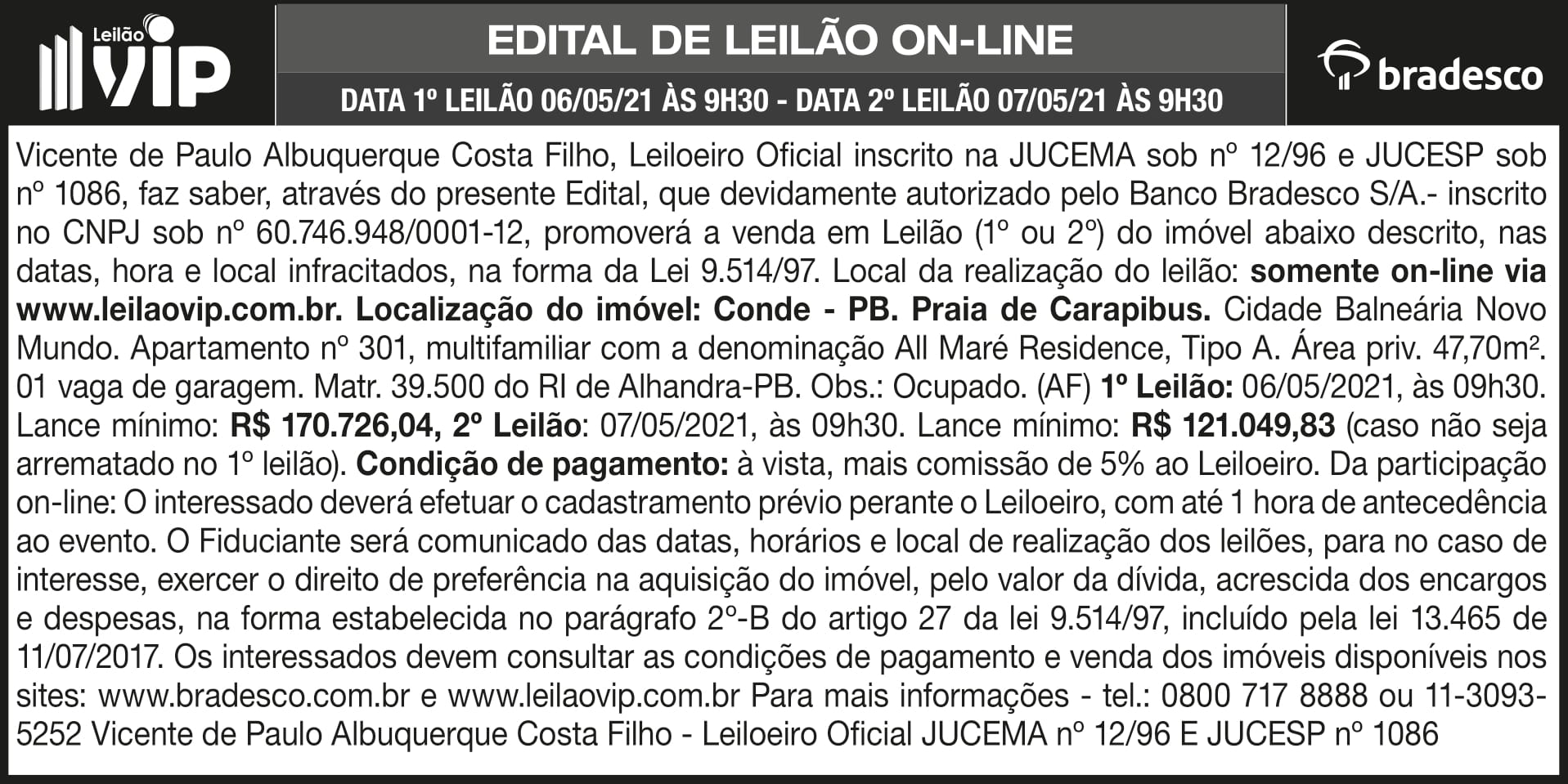 LEILÃO VIP – EDITAL DE LEILÃO ON-LINE