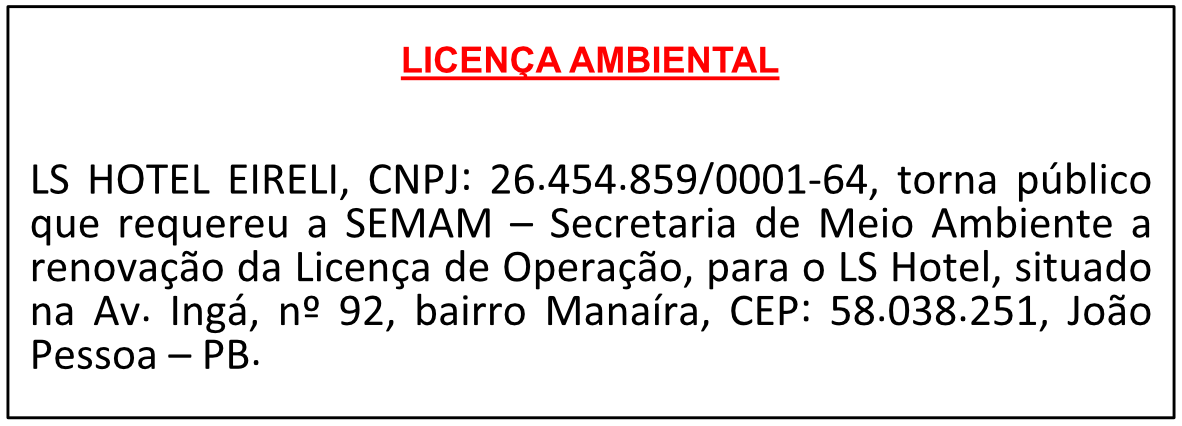 LS HOTEL EIRELI – LICENÇA AMBIENTAL