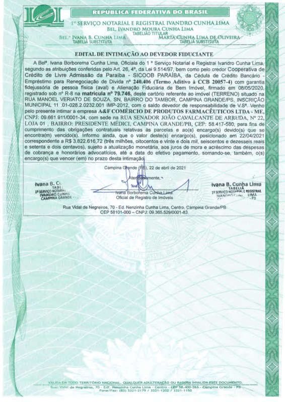 EDITAL DE INTIMAÇÃO AO DEVEDOR FIDUCIANTE