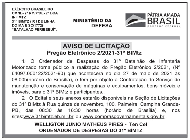 31º BIMtz – Pregão Eletrônico 2/2021