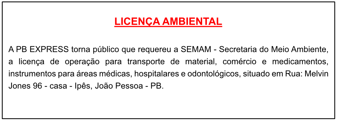 PB EXPRESS – LICENÇA AMBIENTAL