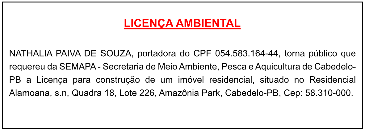 NATHALIA PAIVA DE SOUZA – LICENÇA AMBIENTAL