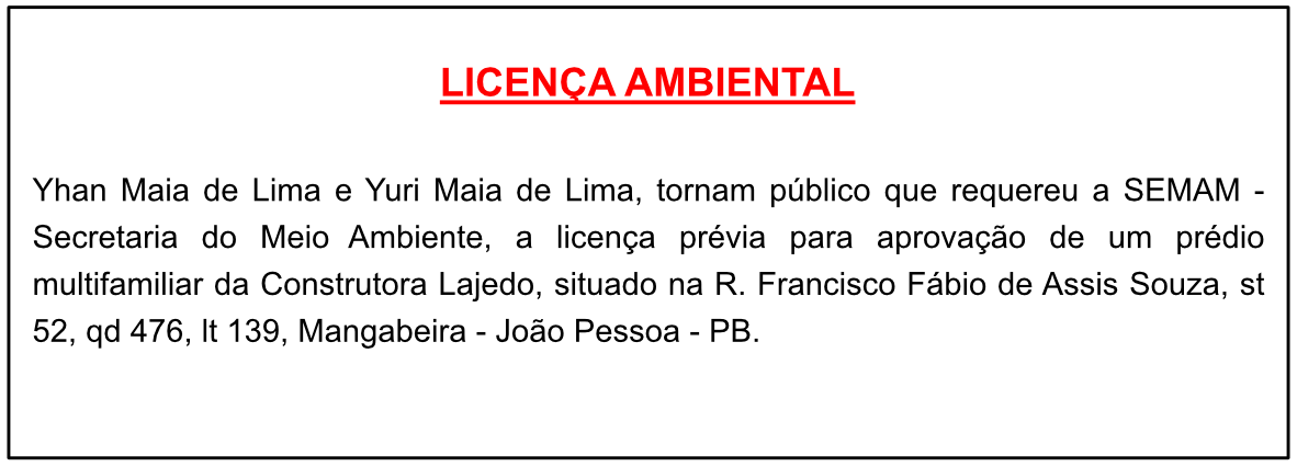Yhan Maia de Lima e Yuri Maia de Lima – Licença Ambiental