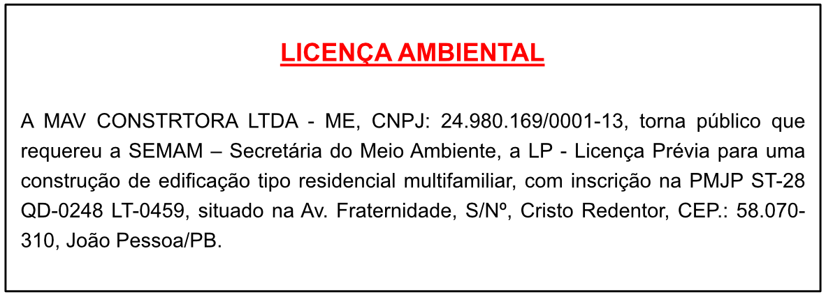 MAV CONSTRUTORA LTDA – ME – LICENÇA AMBIENTAL