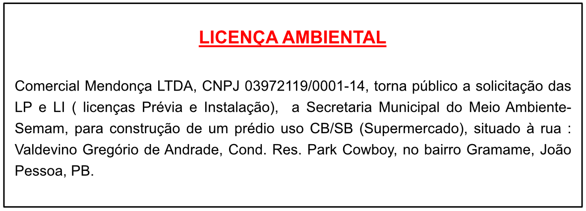 Comercial Mendonça LTDA – Licença Ambiental