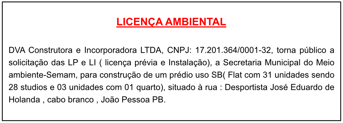 DVA Construtora e Incorporadora LTDA – LICENÇA AMBIENTAL