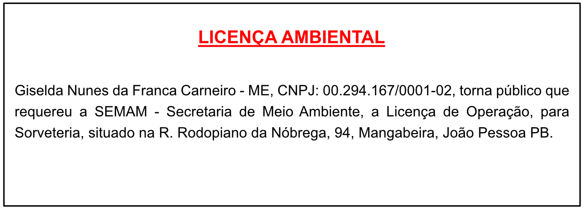 Giselda Nunes da Franca Carneiro – ME – LICENÇA AMBIENTAL