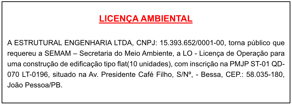 ESTRUTURAL ENGENHARIA LTDA – LICENÇA AMBIENTAL