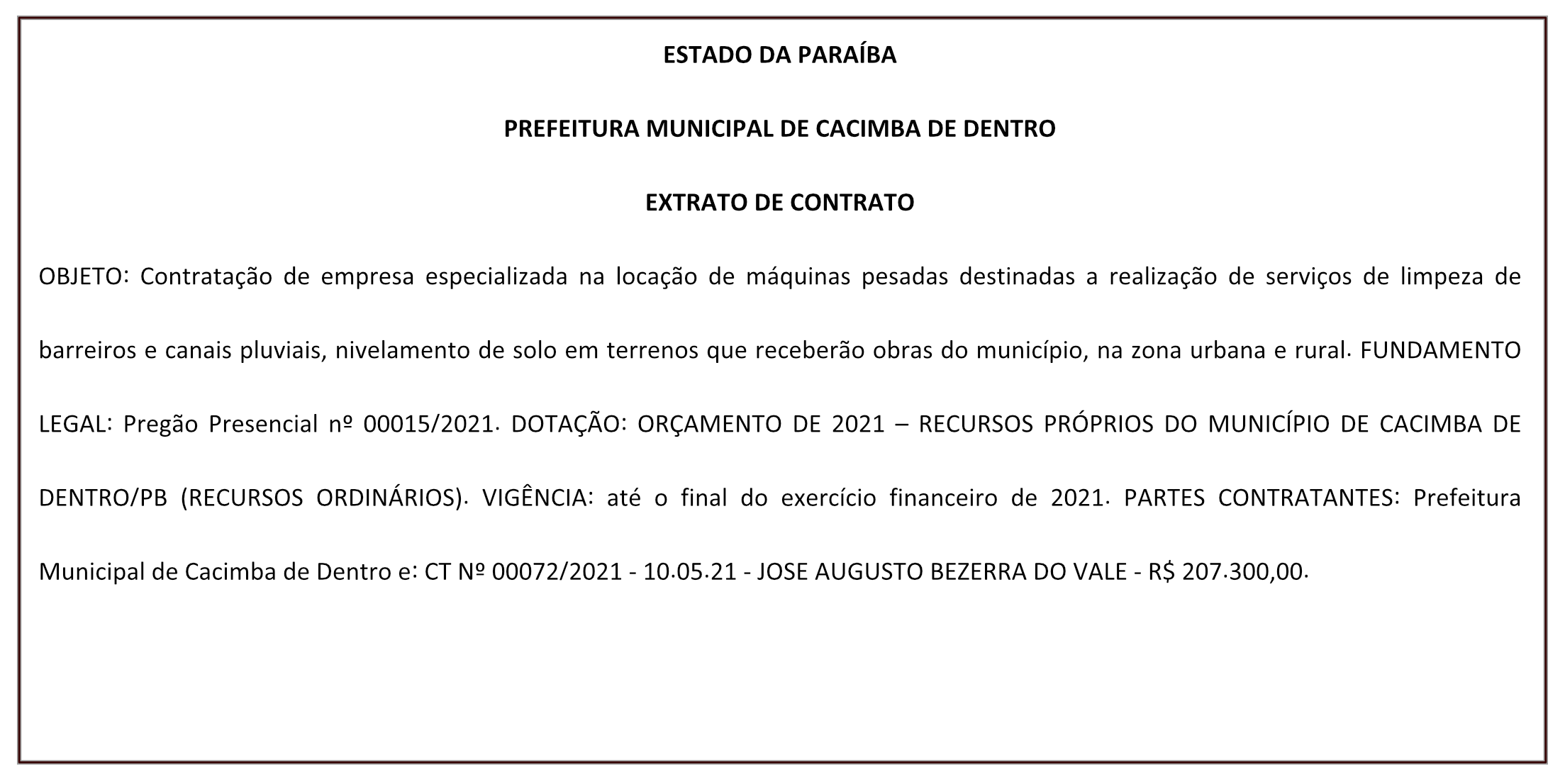 PREFEITURA MUNICIPAL DE CACIMBA DE DENTRO – EXTRATO DE CONTRATO