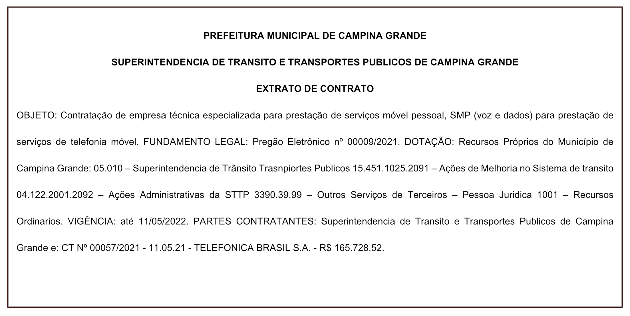 STTP – EXTRATO DE CONTRATO