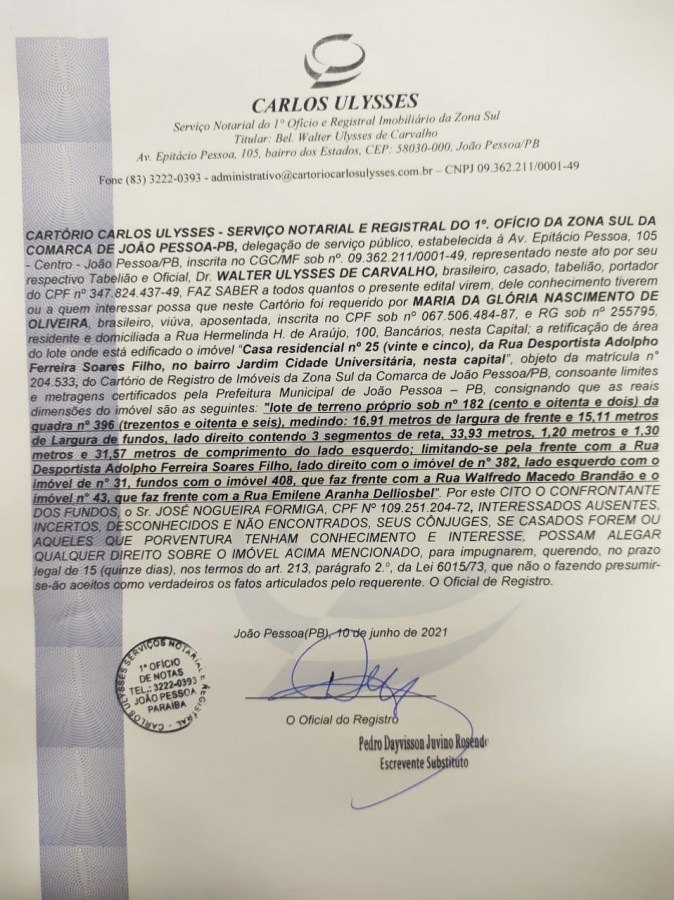 MARIA DA GLÓRIA NASCIMENTO DE OLIVEIRA – EDITAL