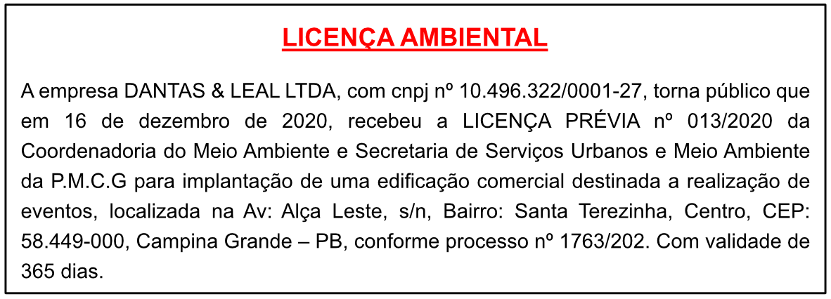 DANTAS & LEAL LTDA – LICENÇA AMBIENTAL