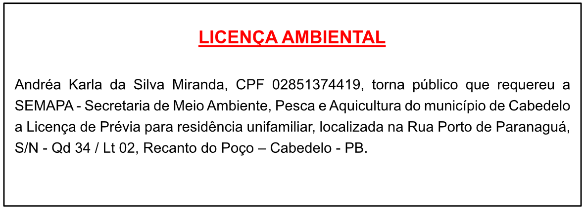 Andréa Karla da Silva Miranda – Licença Ambiental