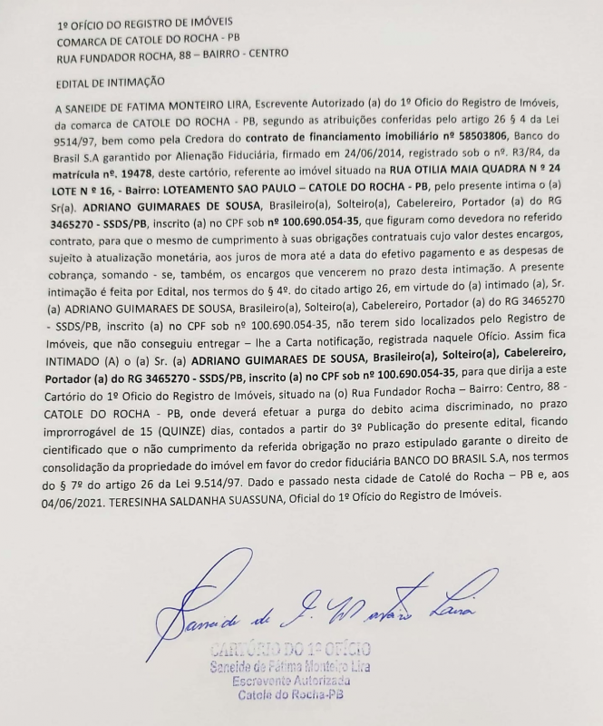 EDITAL DE INTIMAÇÃO – A60504 ADRIANO GUIMARAES DE SOUSA