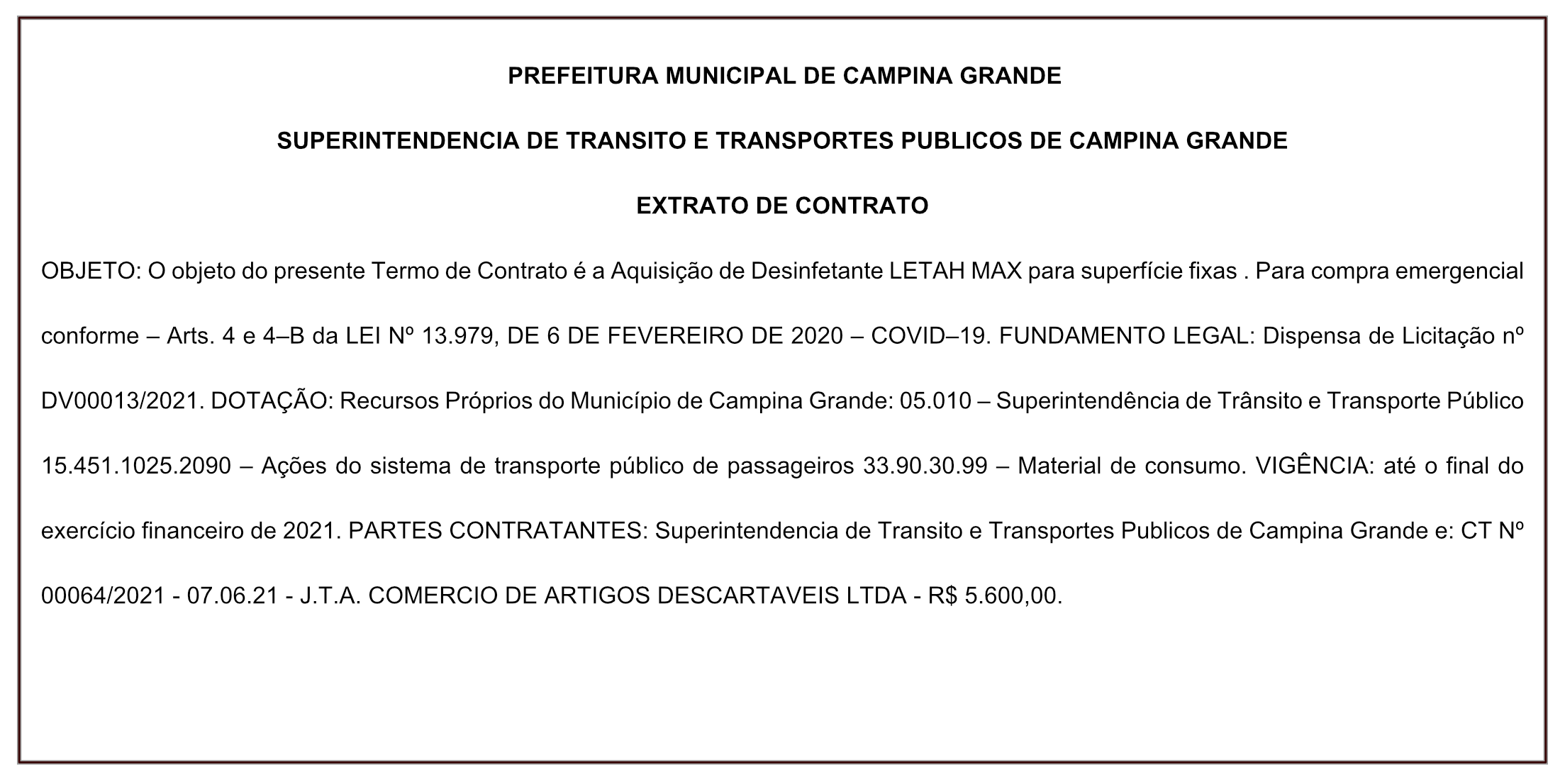 STTP – EXTRATO DE CONTRATO