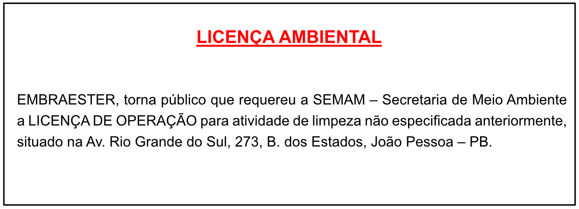 EMBRAESTER – LICENÇA AMBIENTAL