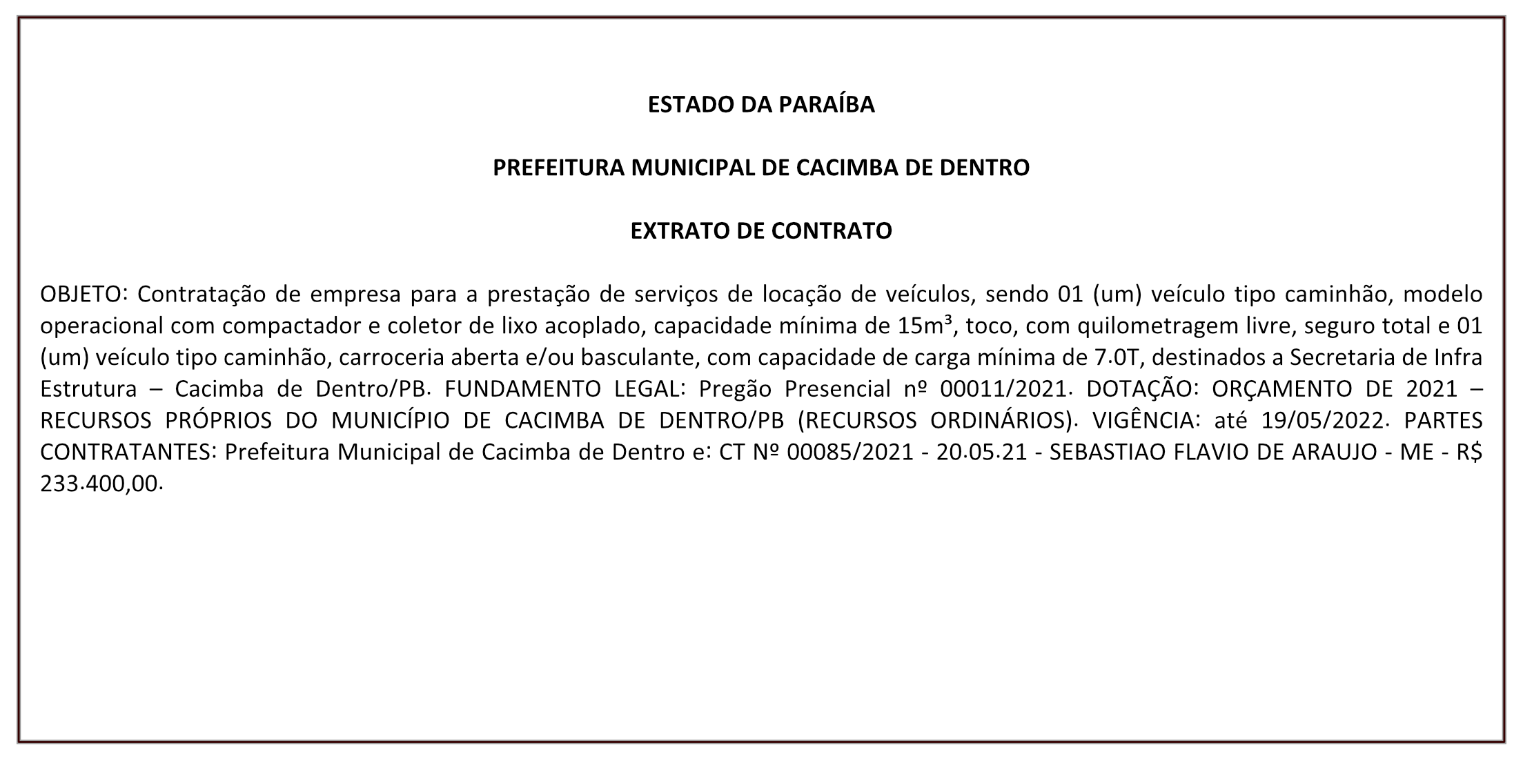 PREFEITURA MUNICIPAL DE CACIMBA DE DENTRO – EXTRATO DE CONTRATO