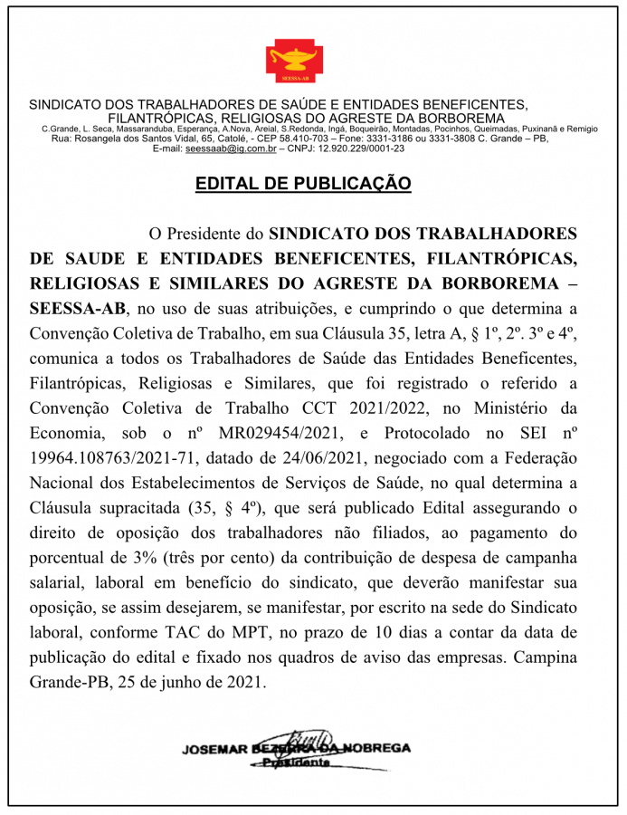 SEESSA-AB – EDITAL DE PUBLICAÇÃO