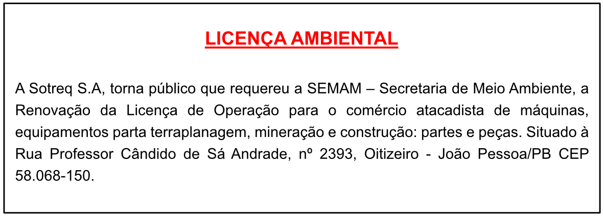 Sotreq S.A – Licença Ambiental